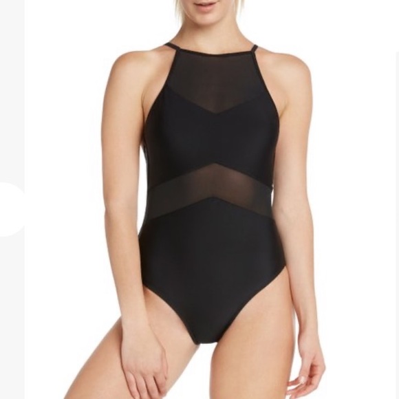 NWT 2 Chillies Black Mesh Panel High-Neck One-Piece - Picture 1 of 9